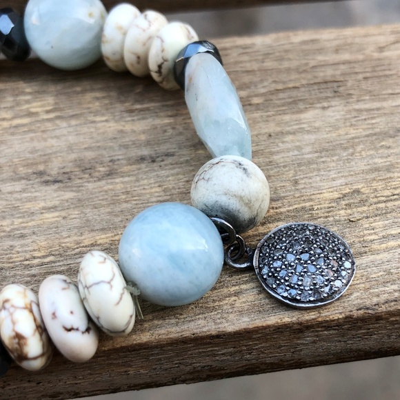 PAVE DIAMOND Sterling Aquamarine Stretch Bracelet - Picture 3 of 5